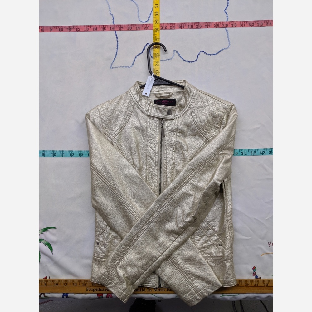 Women's Small NEU Look Gold Faux Leather Jacket - Picture 3 of 5